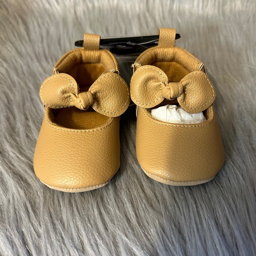 Carter's Child Of Mine Crib Shoes Baby Size 0-3 Months Brown Bow Shoes
